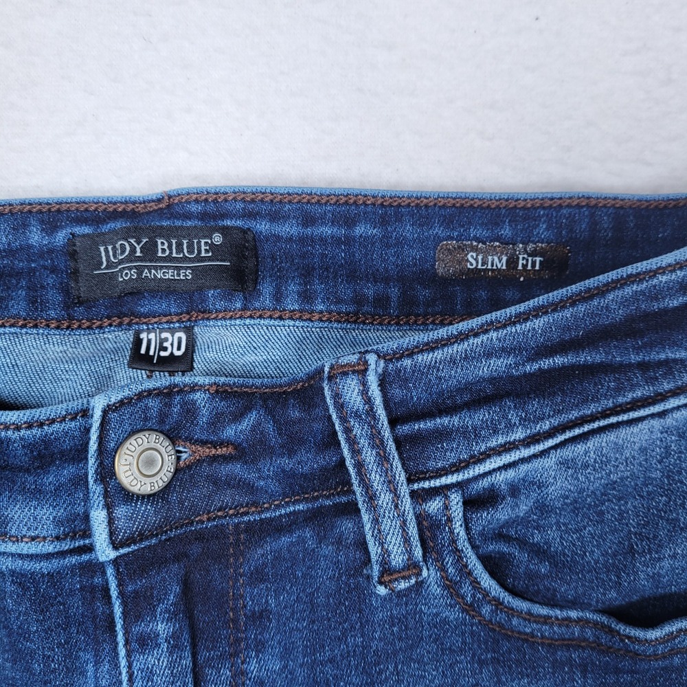 Judy Blue Women's Slim Fit Distressed Dark Blue Denim Jeans Size 11/30 - Picture 4 of 10